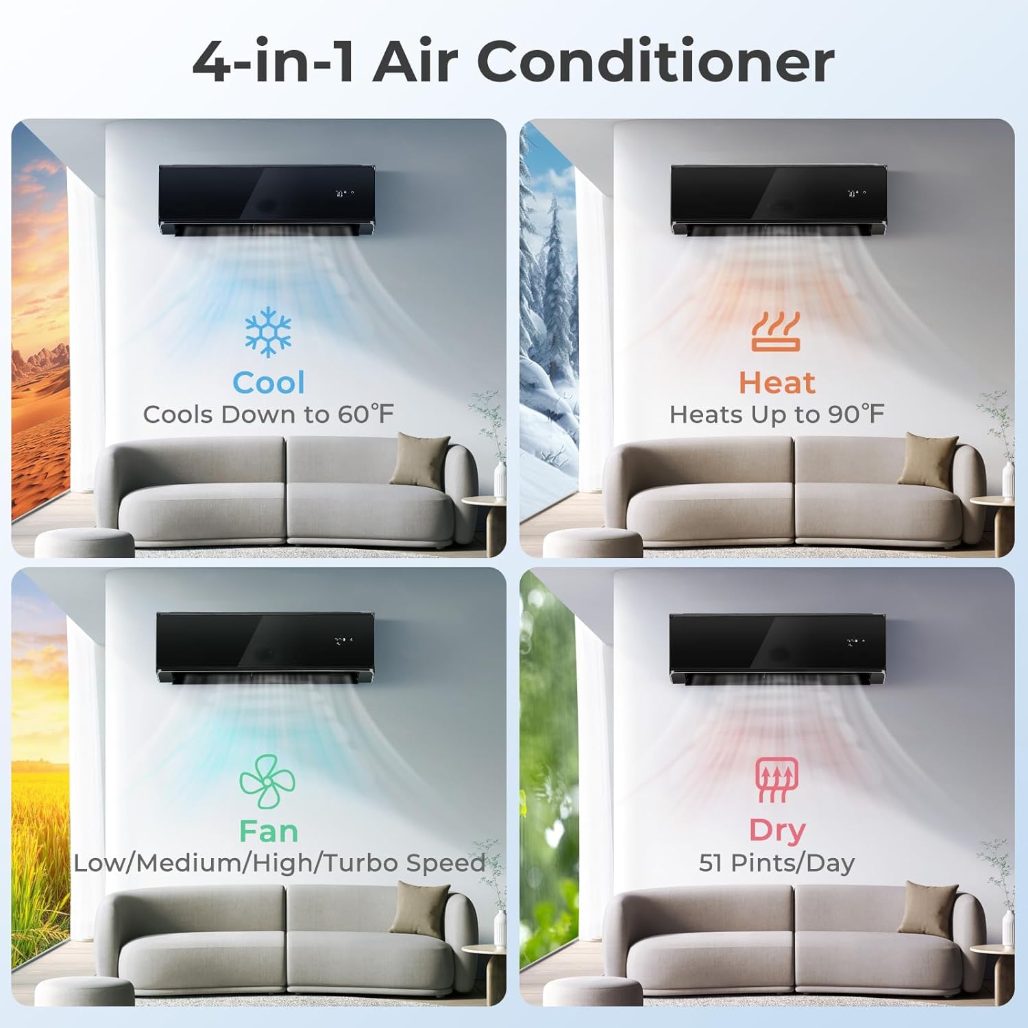 RELAX4LIFE Wifi Enabled Mini Split AC/Heating System, 12000BTU Ductless Air Conditioner & Heater w/Heat Pump, Remote, Cools up to 750 Sq.Ft, Installation Kit, 22 SEER2 208-230V Inverter Split AC Unit