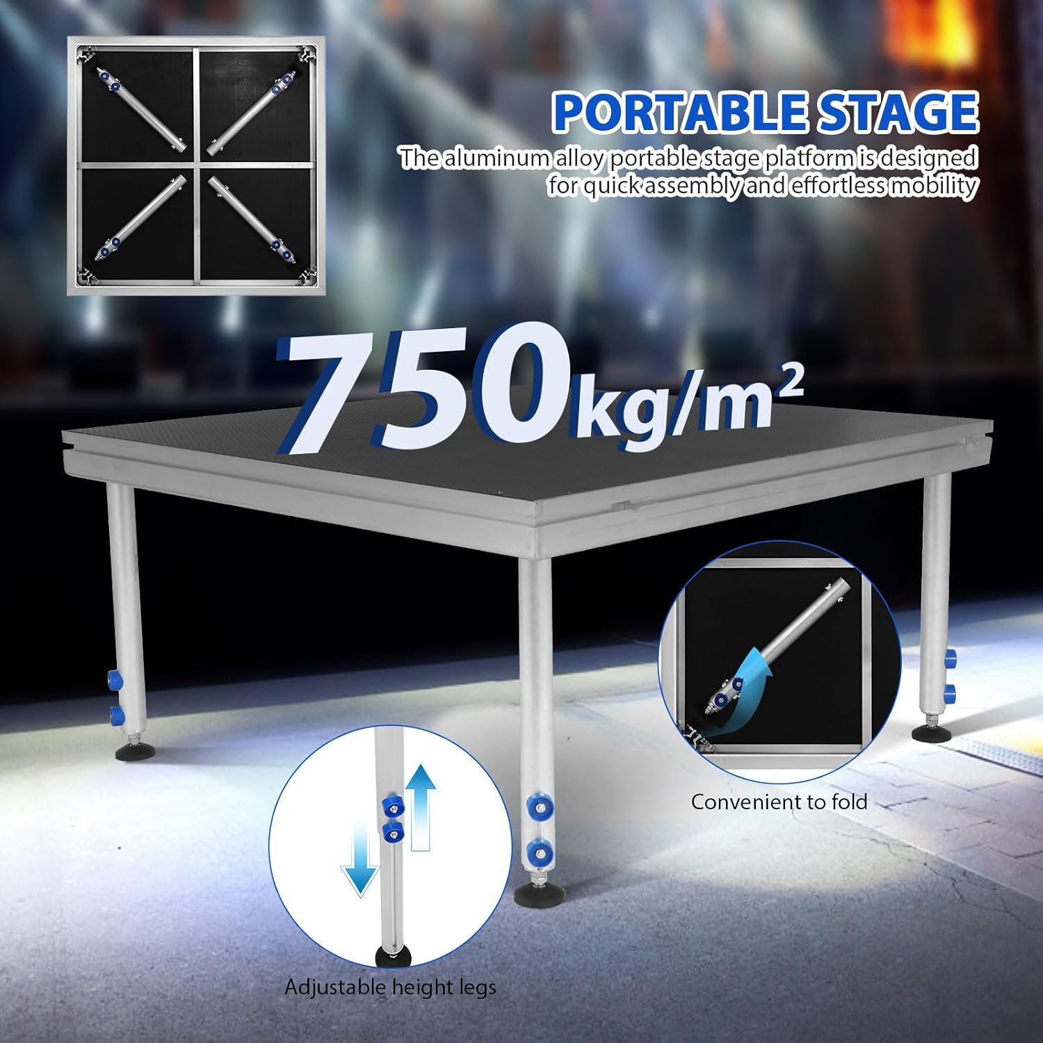 8‘ x 12’ Stage Platform, 6Pcs 10200LBS Capacity Stage with Antislip Surface, Adjustable Height (24