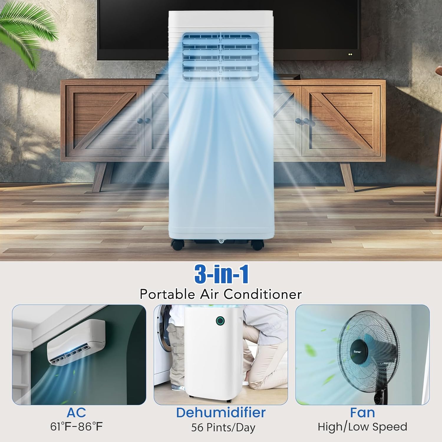Simoe Portable Air Conditioner, 9000BTU Portable AC for Cooling up to 350 SQ.FT, 3 in 1 AC Unit with Fan & Dehumidifier Mode, Sleep Mode & 24H Timer, Suitable for Bedroom, Living Room