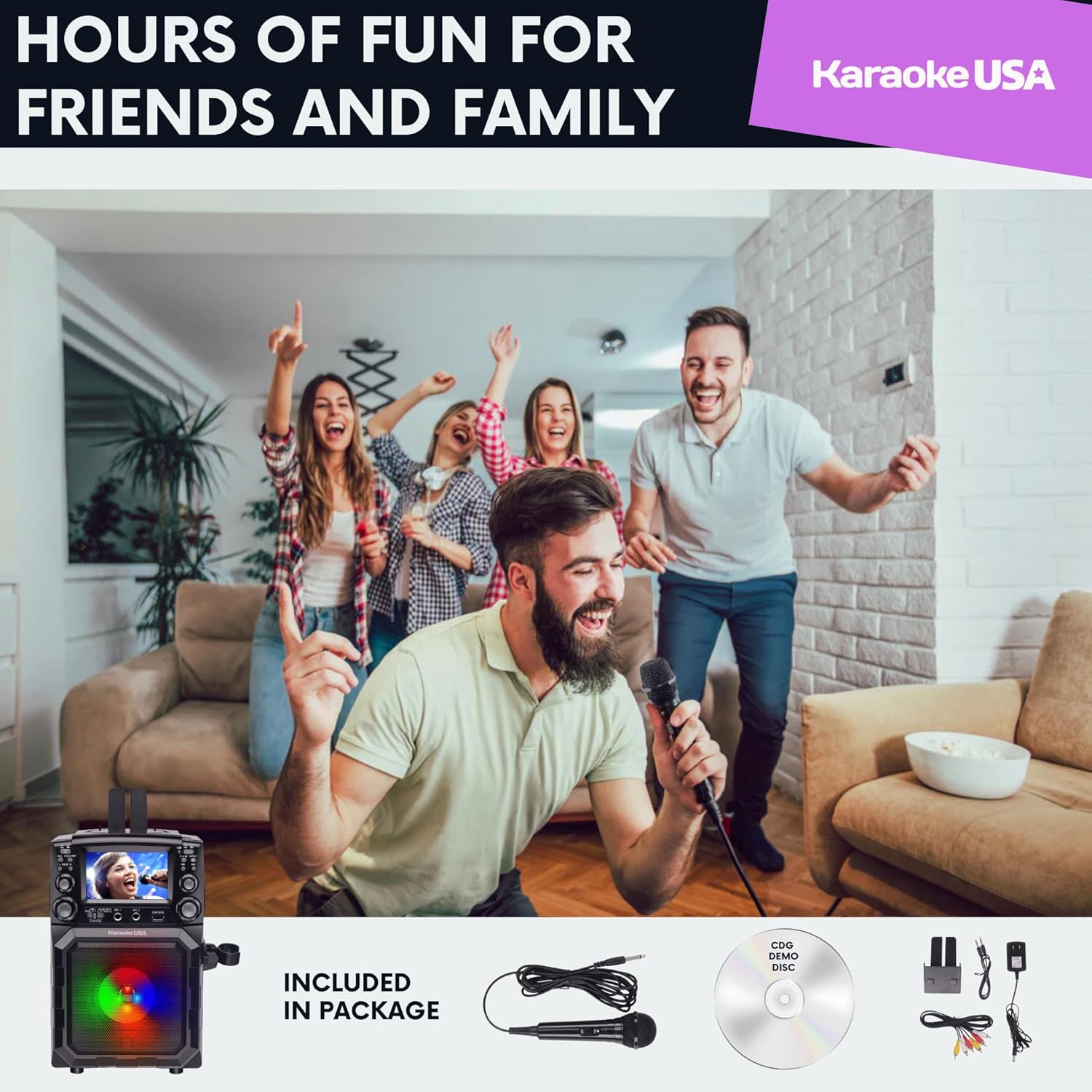 Portable Karaoke Machine with Lyrics Display | Color Screen | CD+G, MP3+G & USB MP3 | Wireless Bluetooth Speaker with Built-in Rechargeable Battery and LED Flashing Lights | Includes Wired Microphone