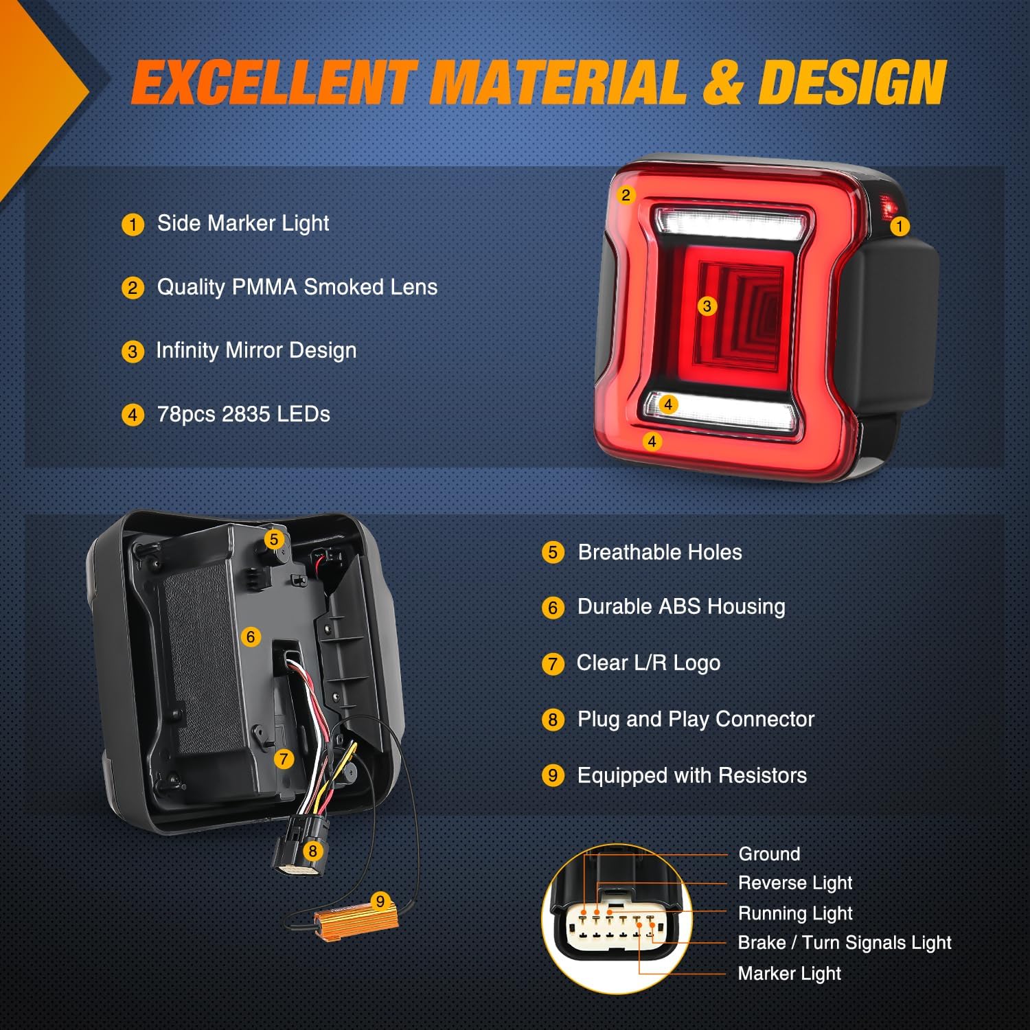 Nilight JL Tail Light LED Smoked Lens White Lights Back Up Reverse Red Running Brake Stop Turn Signals DOT APPROVED Taillight Compatible With 2018-2025 Jeep Wrangler