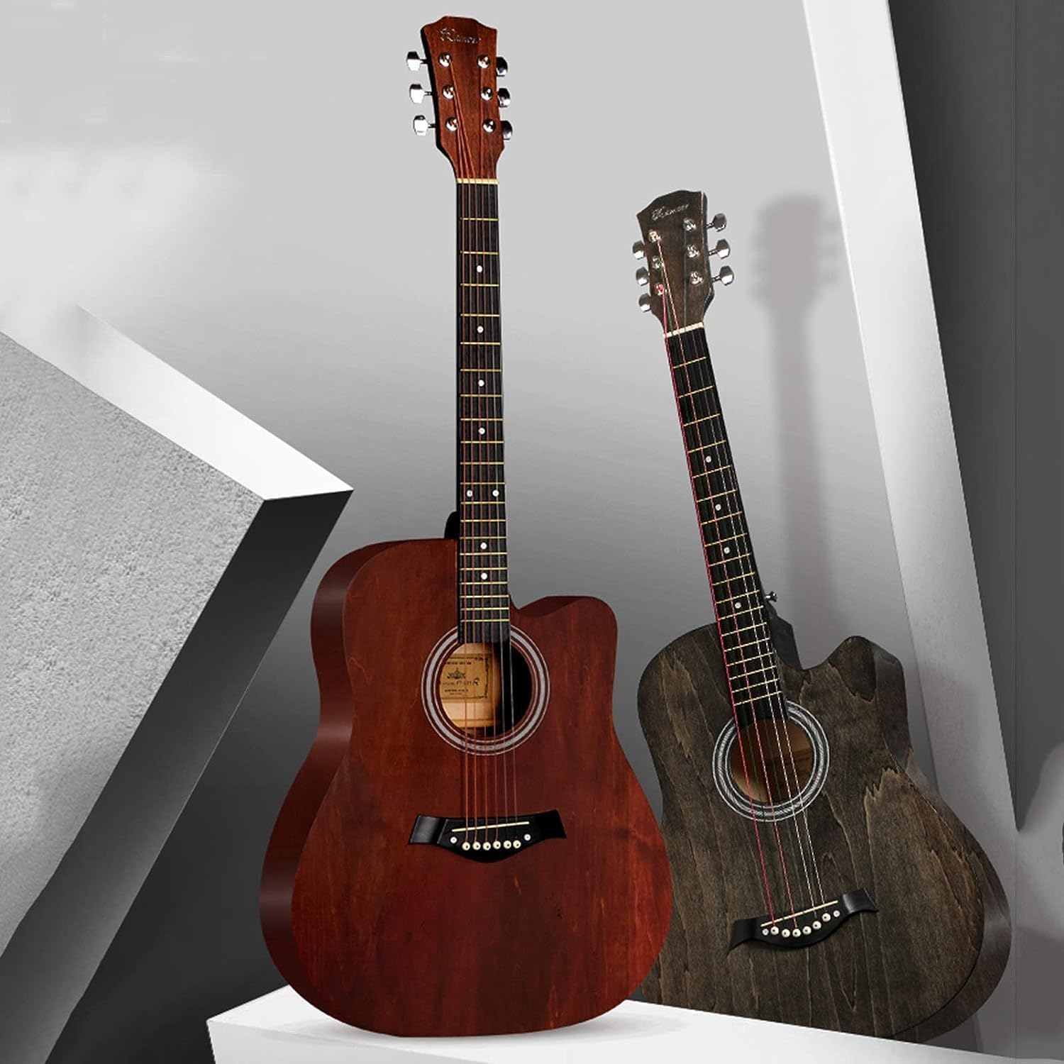 38 inch Classical Guitar Starter Kit with Bag Pick Steel String Veneer Acoustic Guitar Complete Accessories, for Kids(Size:38 inches,Color:#a)