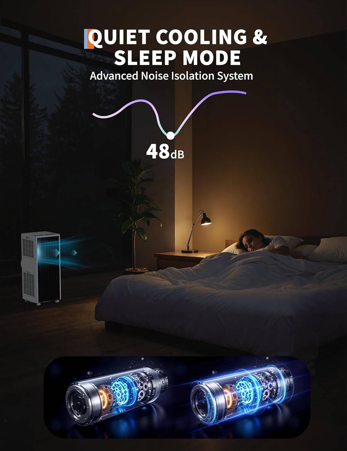 Portable AC 8000 BTU Air Conditioner, Cools 350 Sq.Ft Room, with Fan & Dehumidifier, Remote Control, 24H Timer, Auto Swing, Easy Setup for Home, Bedroom, Office, Living Room Use, White and Black