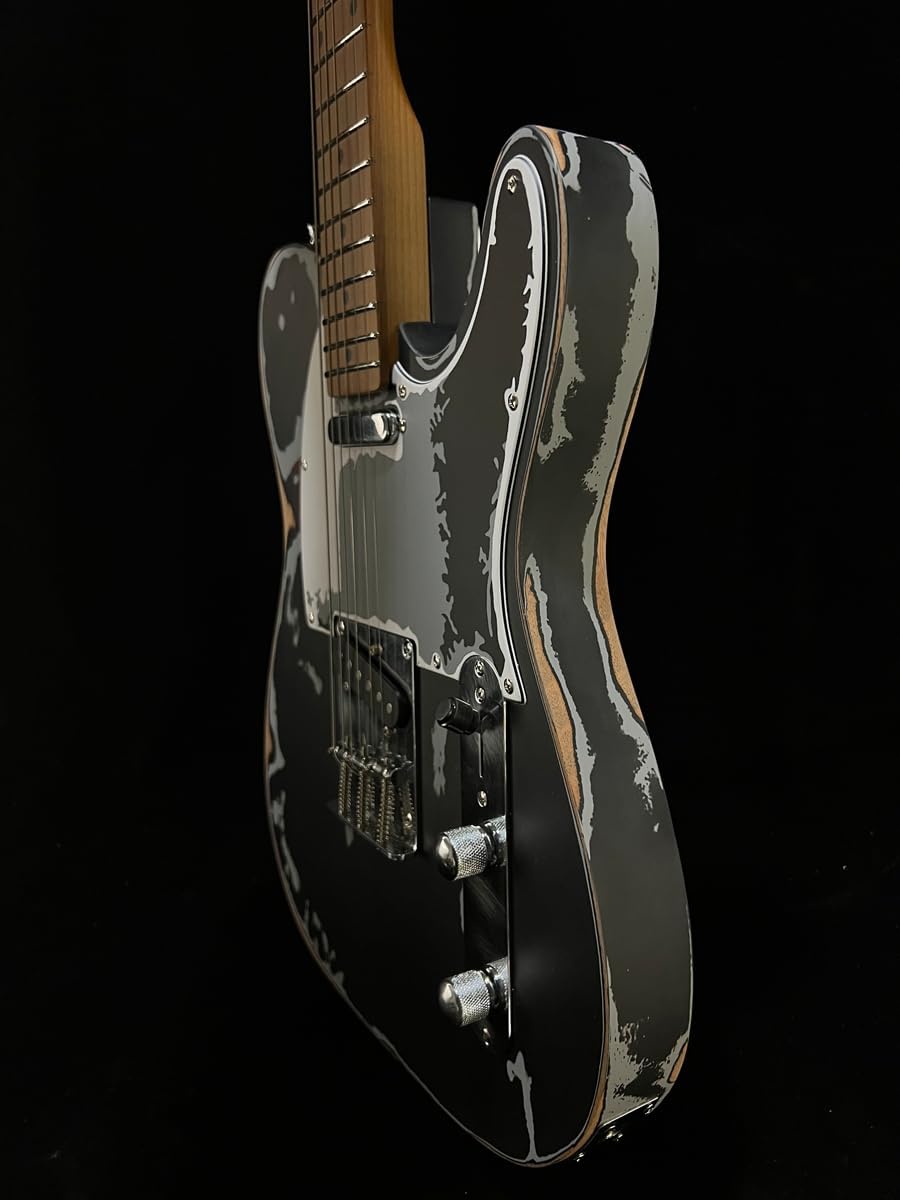 6 Strings Road Worn Black Over 3 Tone Sunburst Distressed Electric Guitar Alder Body, Maple Neck 3 Saddle Bridge, Black Pickguard