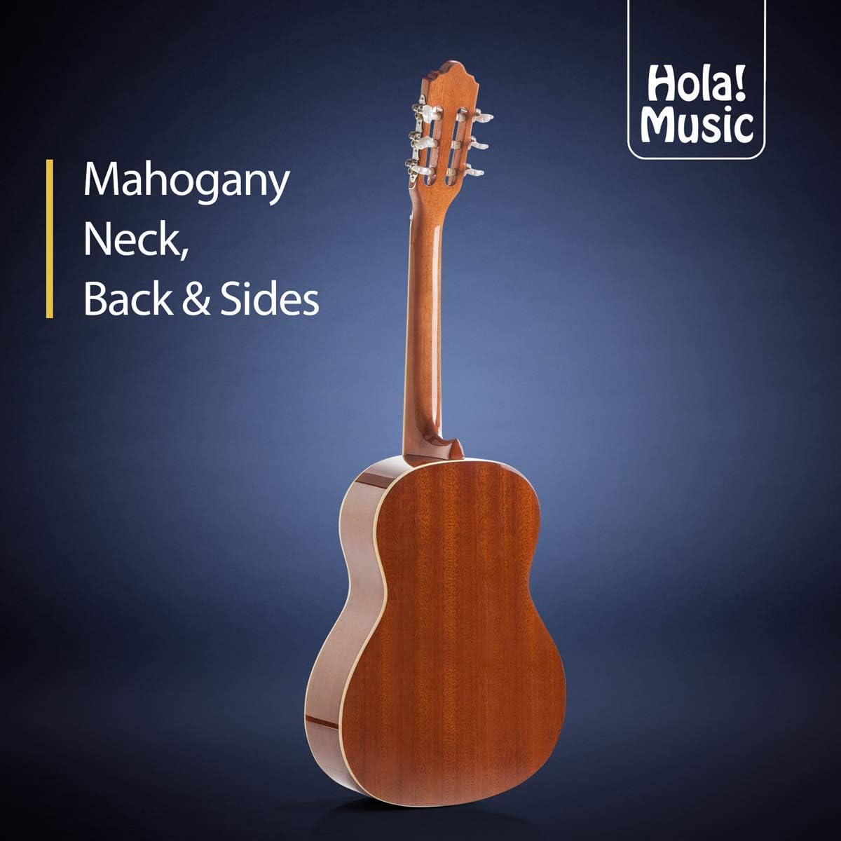 Classical Guitar with Soft Nylon Strings by Hola! Music, Junior 3/4 Size 36 Inch Wooden Guitar, Natural Gloss Finish - FREE Padded Gig Bag Included