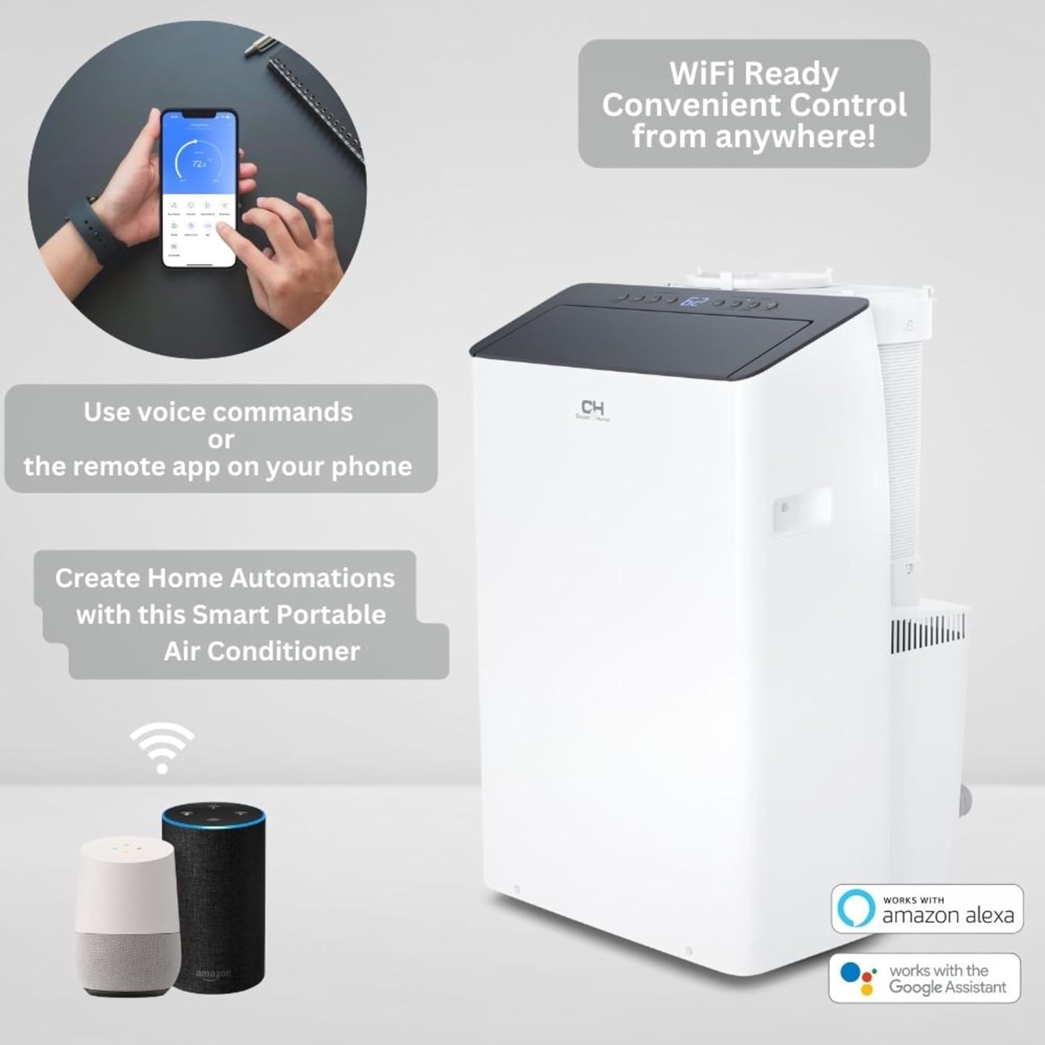 Cooper&Hunter 14,000 BTU (12,000 BTU SACC) Inverter Portable Air Conditioner with Heat Pump with Dual Hose, Dehumidifier, and Fan For Areas Up To 550 Sq. Ft, with Remote Control & Window Kit