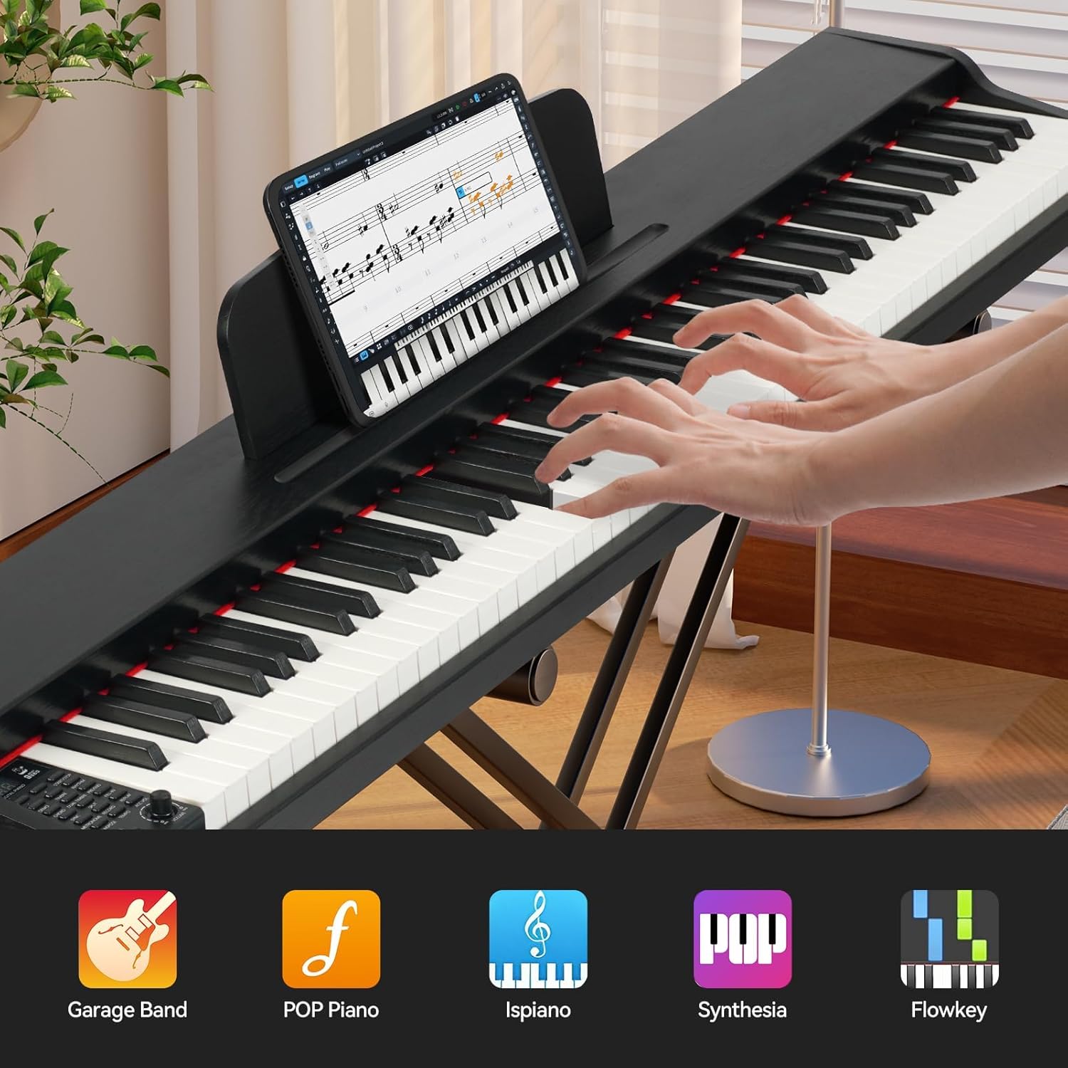 ZHRUNS Digital Piano 88 Key Weighted, Full Size Electric Keyboard Piano for Beginners, Portable Piano Keyboard with Sheet Music Stand, Sustain Pedal, Power Adapter, Black (Keyboard Only)