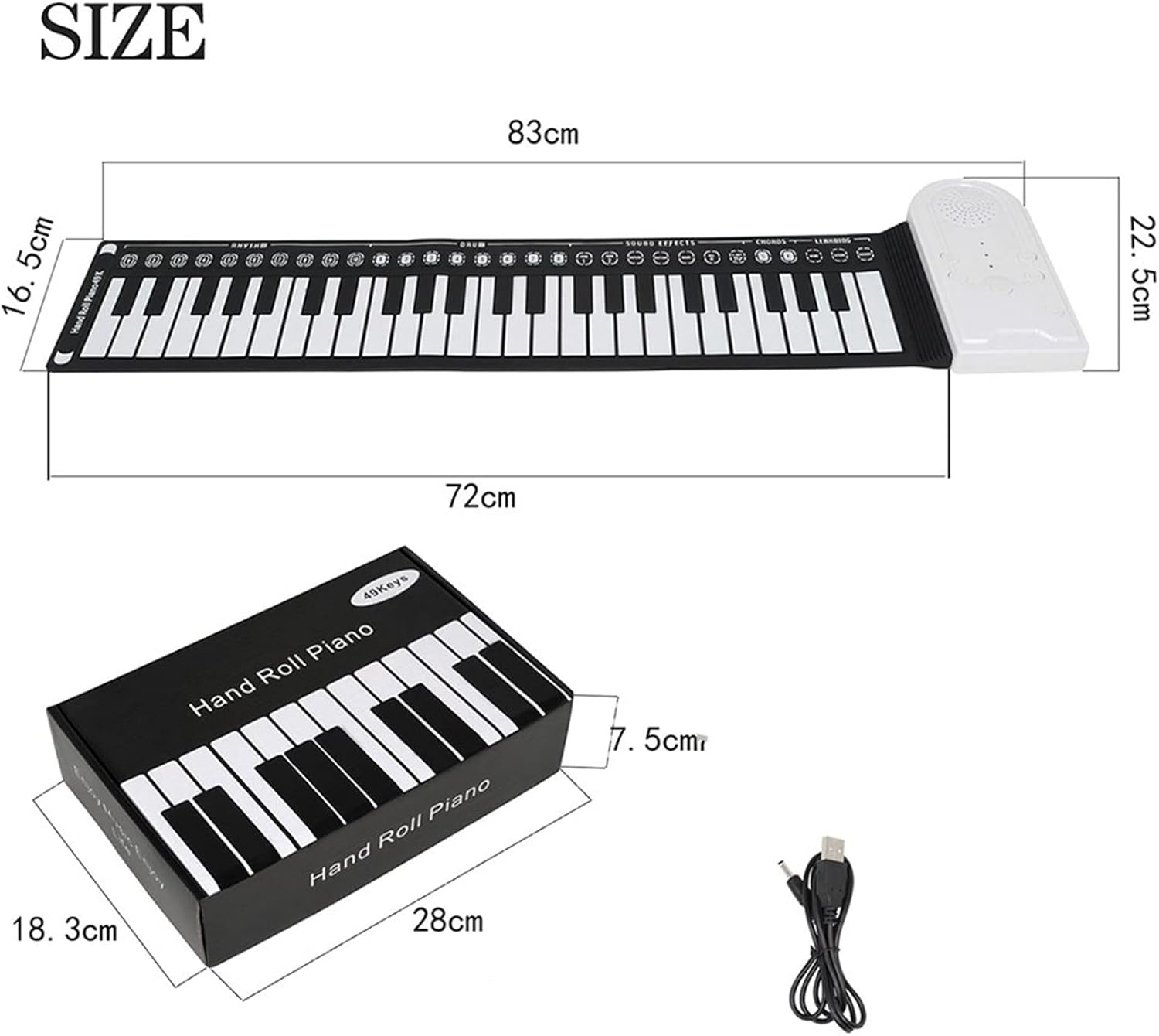 TSTS Piano Foldable 49 Keys Fold-able Electronic Piano Midi Keyboard Instrument Hand Roll Up Flexible Piano with Horn Musical