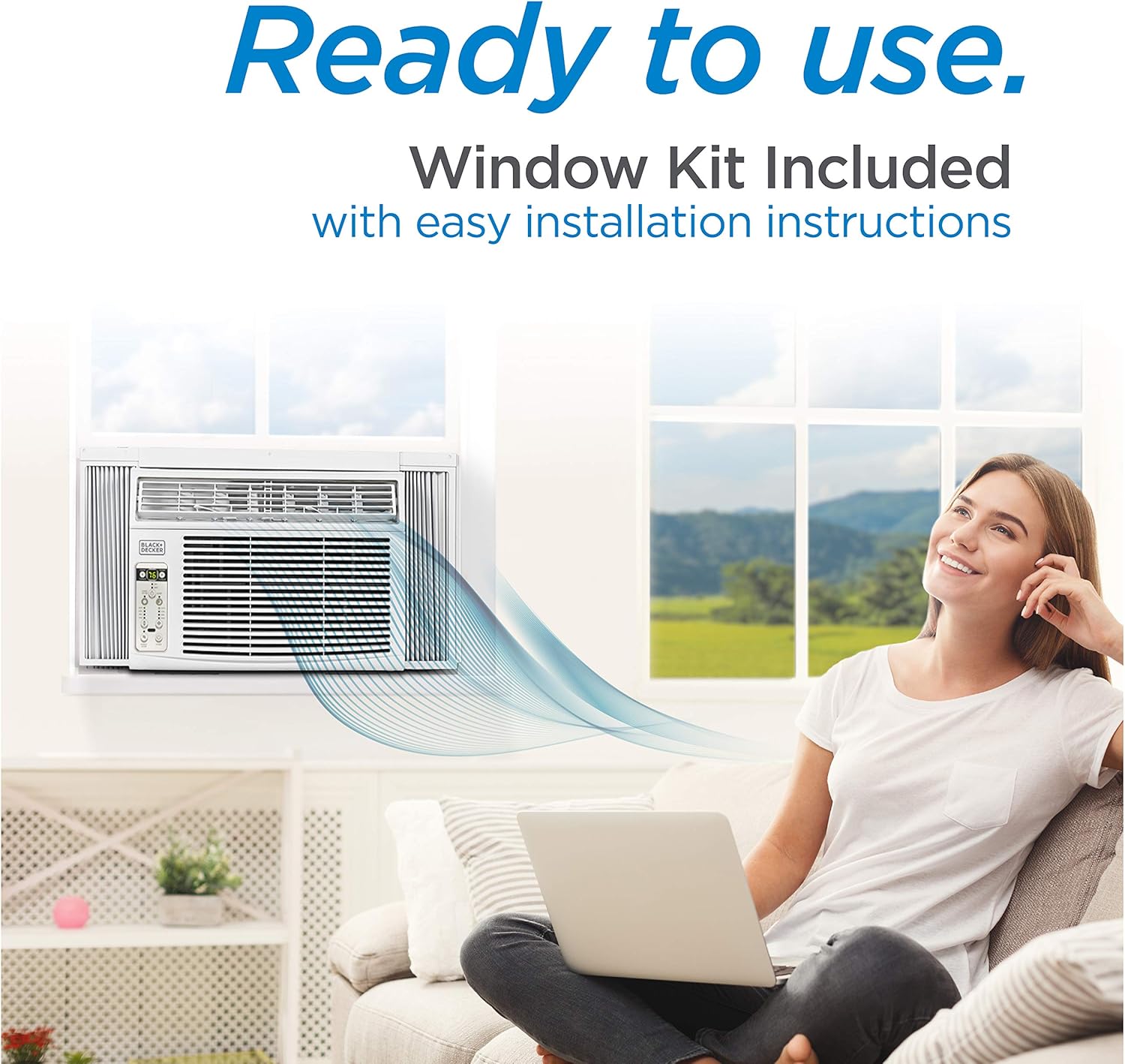 BLACK+DECKER Window Air Conditioner 14300 BTU, AC Window Unit Cools Up to 700 Square Feet, Window AC Unit with Remote Control, 3 Cooling Speeds and Fan Only Function, BD145WT6, White