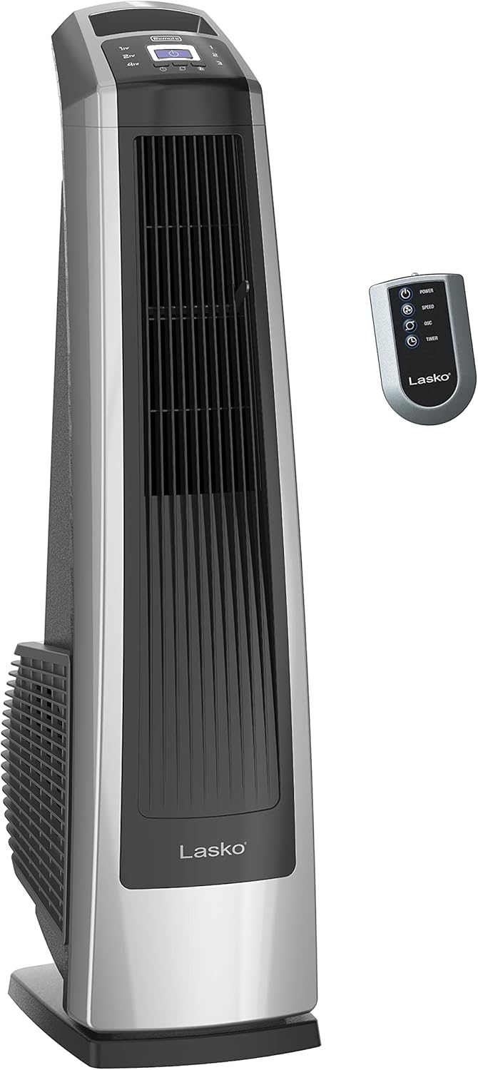 Lasko High Velocity Oscillating Tower Fan for Bedroom, Garage, Basement, and Gym with Remote Control, Timer, 3 Powerful Speeds, 35