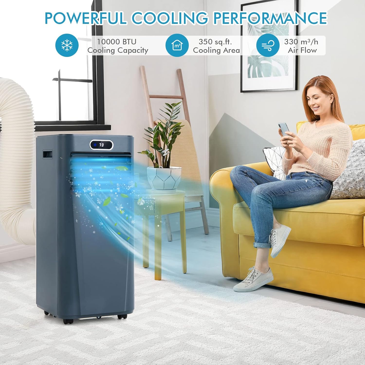 PETSITE Portable Air Conditioner, 3-in-1 AC Cooling Unit Dehumidifying, Fan & Air Cooler Function, Remote Control, Window Kit Included (10000BTU, Dark Blue)