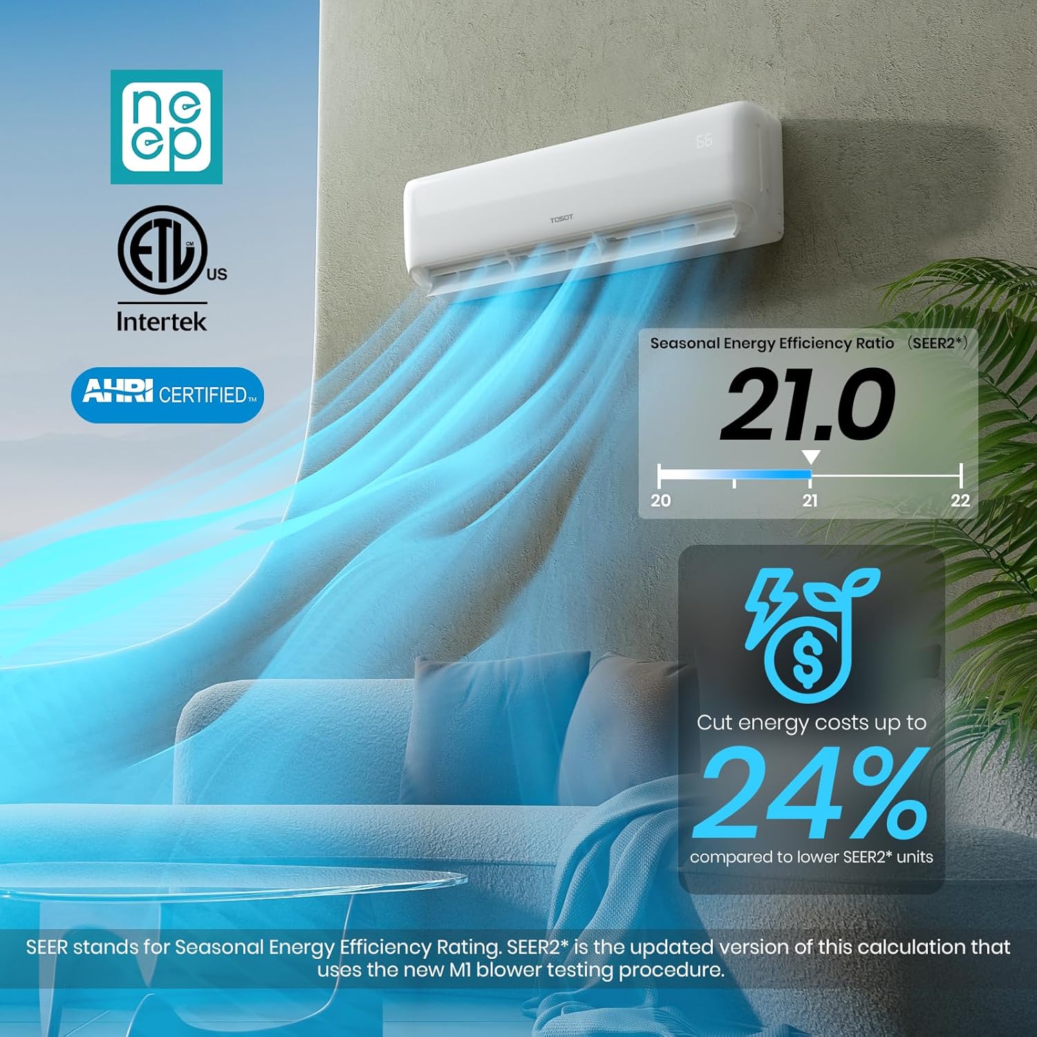 TOSOT 33,600 BTU Mini-Split Air Conditioner and Heating System, 21 SEER2 Wifi-Enabled Ductless Inverter AC Unit with 16ft Copper Line Set, Voice Controlled, 208-230V, Cosmo Series