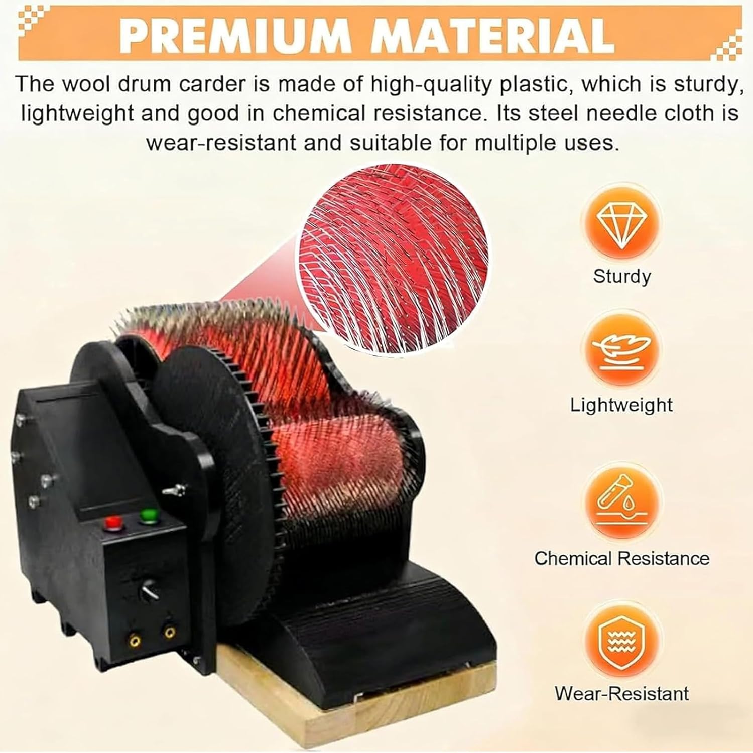 Electric Wool Carding Machine, Wool Fiber Drum Carding Machine with 2 Foot Pedal, Adjustable Combing Speed, Fast Color Mixing, Combing, Spinning,for DIY Craft Make Felt Animals