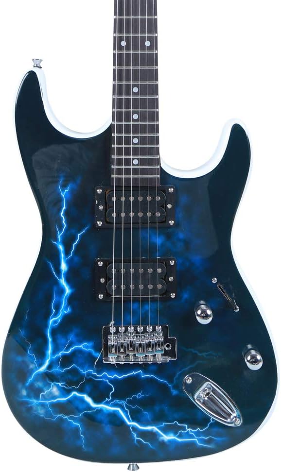 Electric Guitar with Gig Bag,Straps,Picks,Power Cord,Tremolo Arm Set for for Beginner Kid Teen Student Adult Travel,Lightning Style (White back)