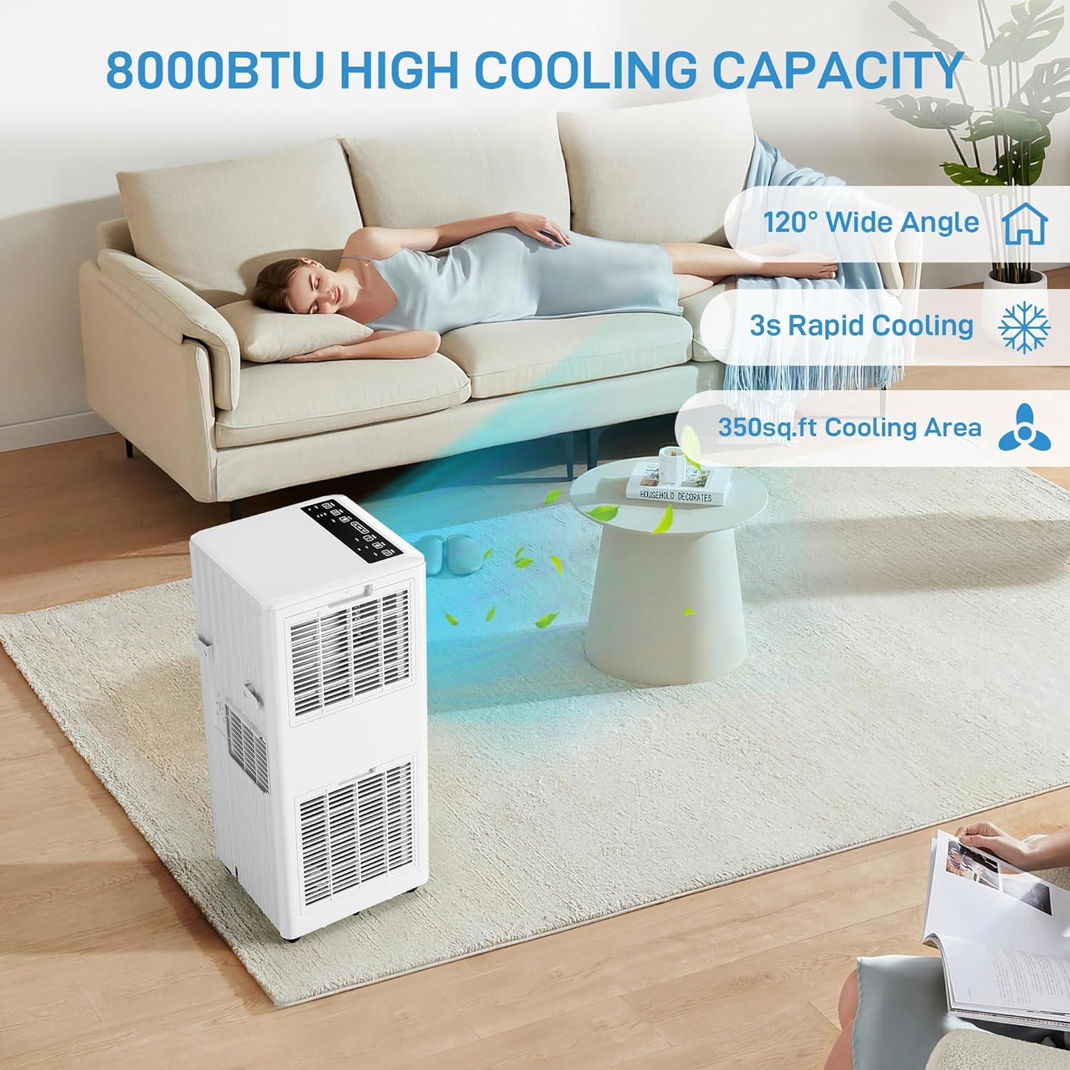 8000 BTU Portable Air Conditioner for Room, Portable AC Air Conditioner with Remote Control & Window Kit, 4-in-1 Air Conditioner Cools Up To 350 sq. ft, 1-24H Timers