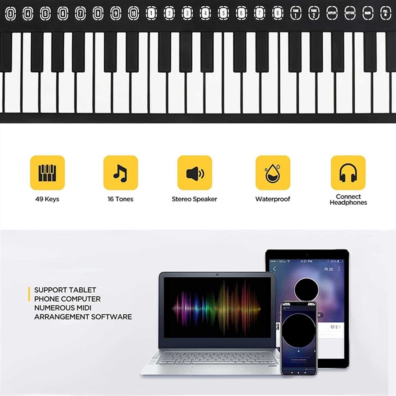 KESHUO Folding Piano Roll Up Piano 49 Keys Portable Electric Piano Keyboard Waterproof Fold Able Keyboard for Beginners and