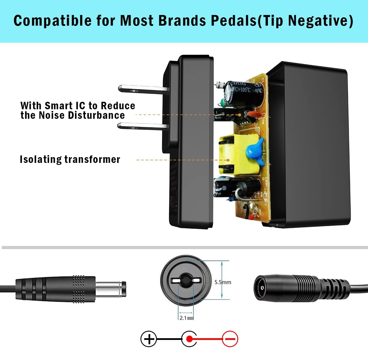 JOYO R-24 High Gain Overdrive Amplifier Simulation Guitar Pedal and DC 9V Power Supply (800mA -1A) Adapter