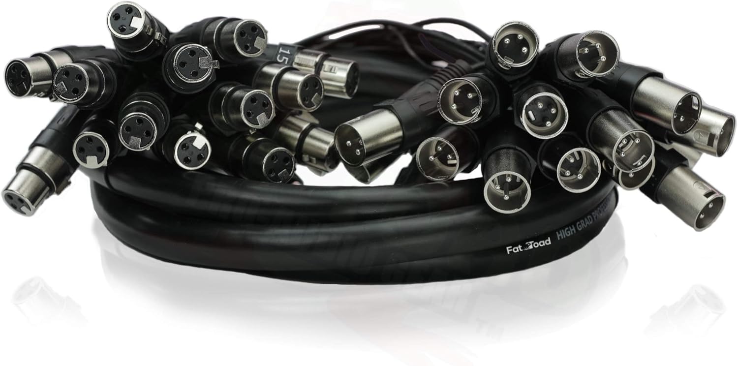Fat Toad 10ft 16-Channel XLR Snake Cable (ShieldedPRO X Series) – Audio Patch Wire for Studio, Stage, Mic Cord Interface, DJ Mixer, Amp & Live Sound Gear
