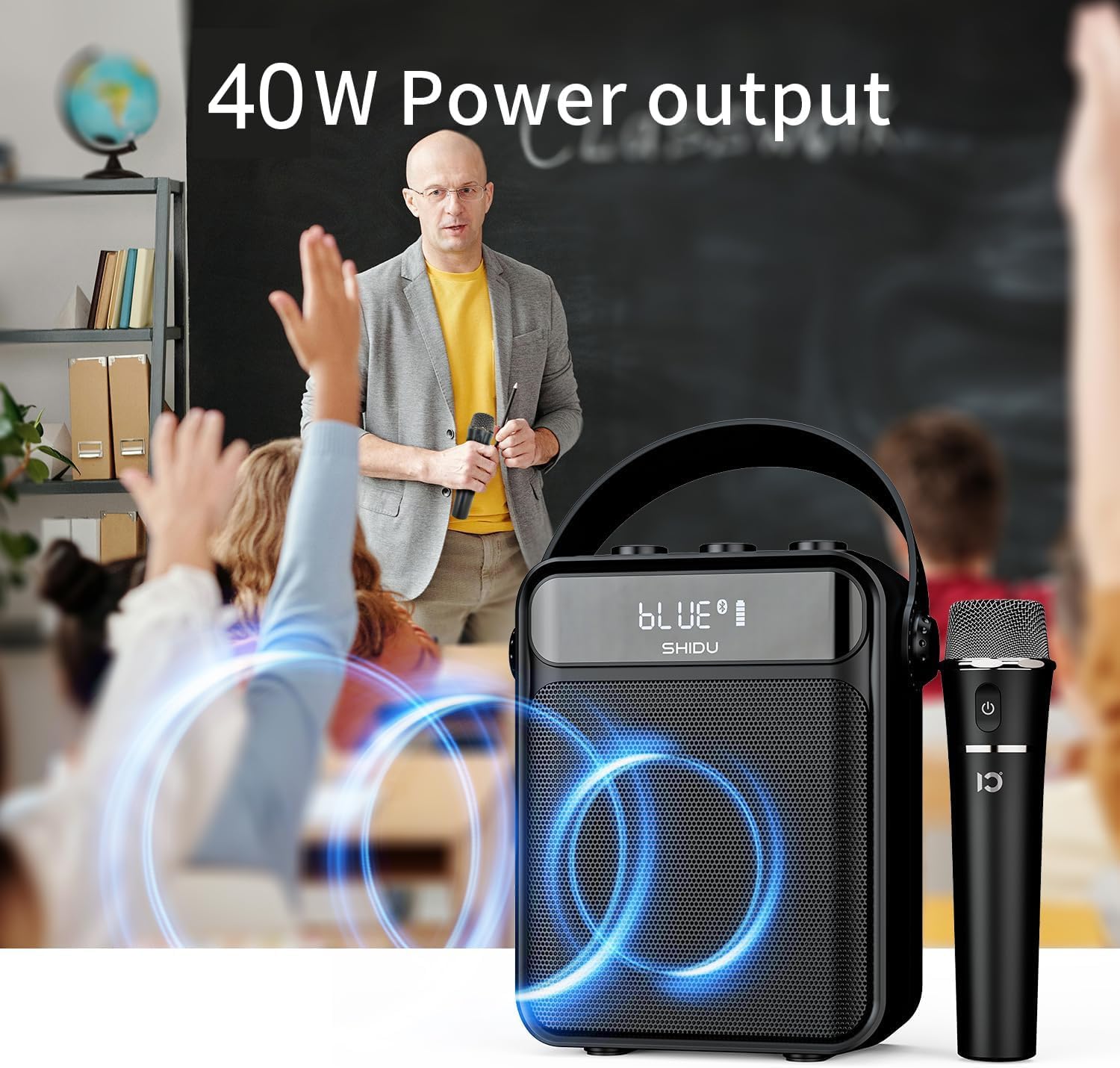 SHIDU 40W Voice Amplifier, Portable Speaker with UHF Wireless Microphone Personal Pa System Support Bluetooth/TF Card/USB/AUX/MIC for Classroom, Tour Guide, Coaching, Training, Meetings, Singing