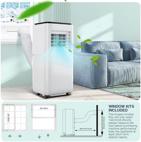 Portable Air Conditioner | 10000 Btu for Large Rooms Up to 450 Sq. Ft. | 3 Modes, Remote Control, and Installation Kit Included | Ideal for Home Cooling