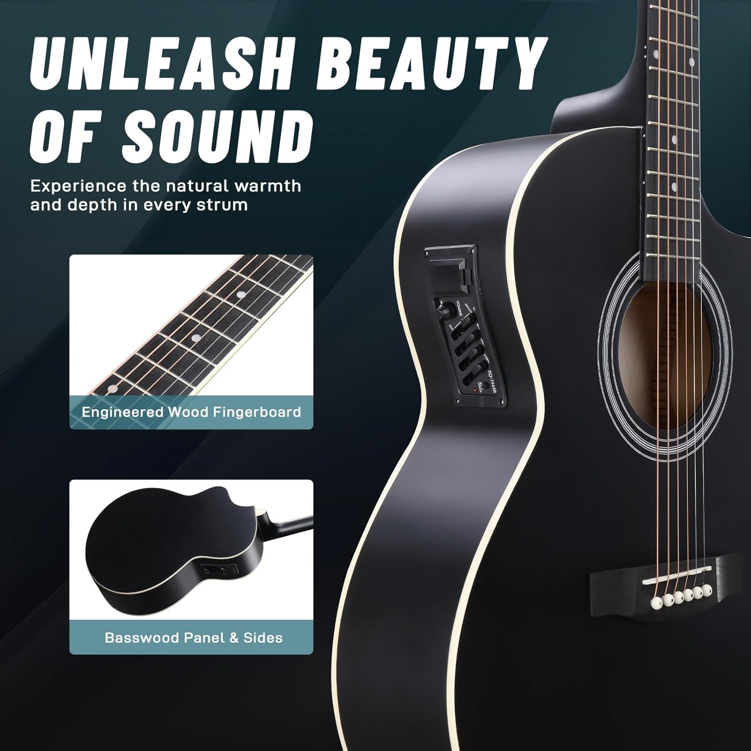 Ktaxon Full-Size Cutaway Acoustic Electric Guitar, 41 Inch Basswood Body Beginner Guitars Kit with 15W Amp, Extra Strings & Capo Includes All Accessories (Black)