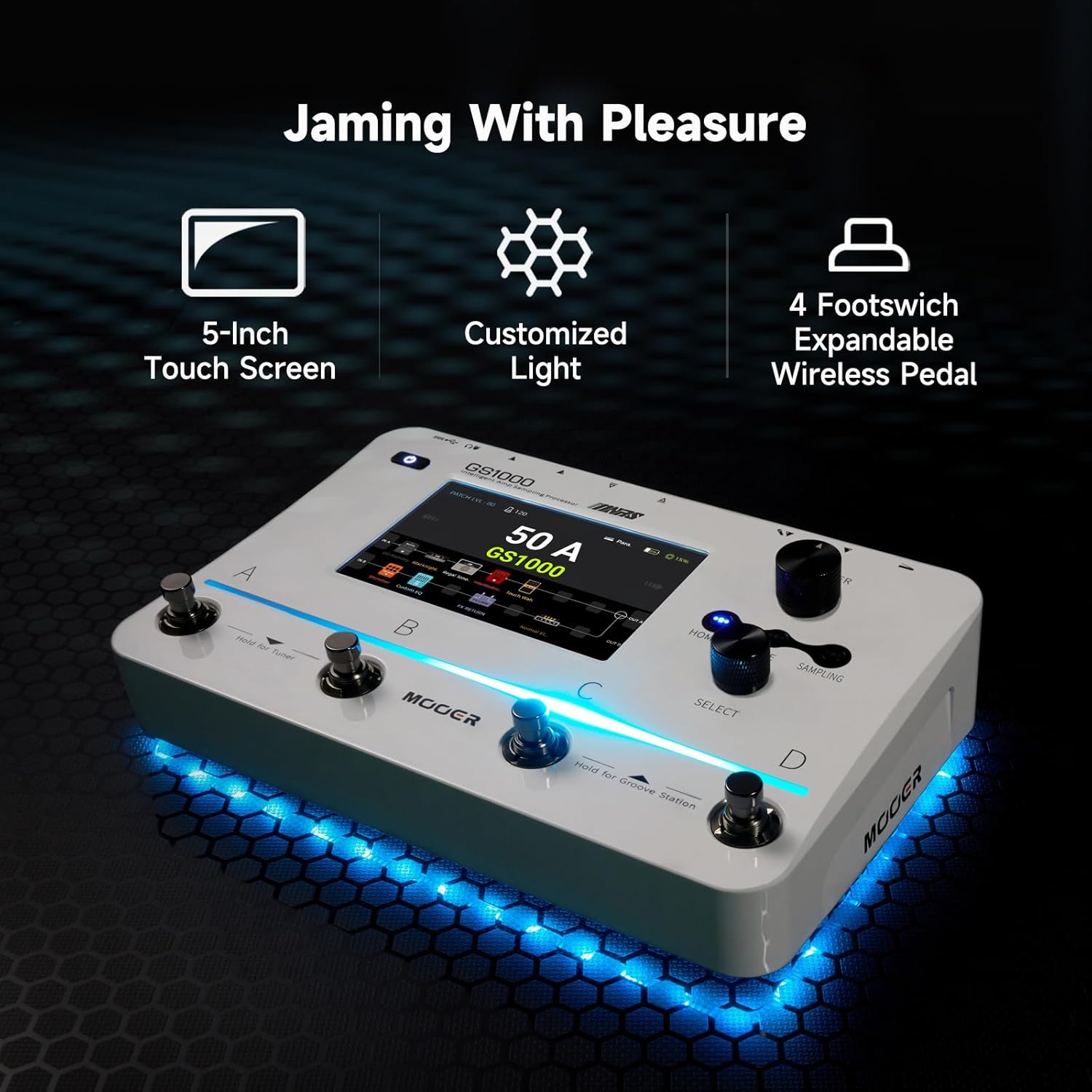 MOOER GS1000 Guitar Multi-Effect Processor Amp Sampling Dual Effects Chains with XLR Mic Input, Touch Screen, and 350+ Effects, Electric Guitar Pedal with 120 Sampling Slots, MIDI Port