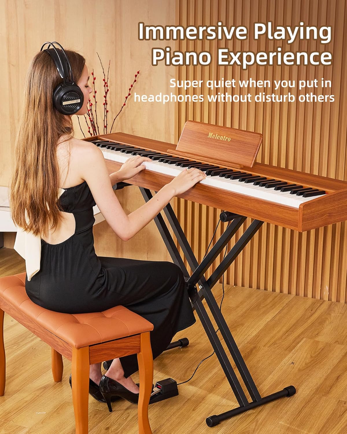 Digital Piano 88 key Semi Weighted Keyboard With X Stand & Sustain Pedal, Full-Size Beginner Electric Piano For Bluetooth, Headphone Mode, USB-MIDI