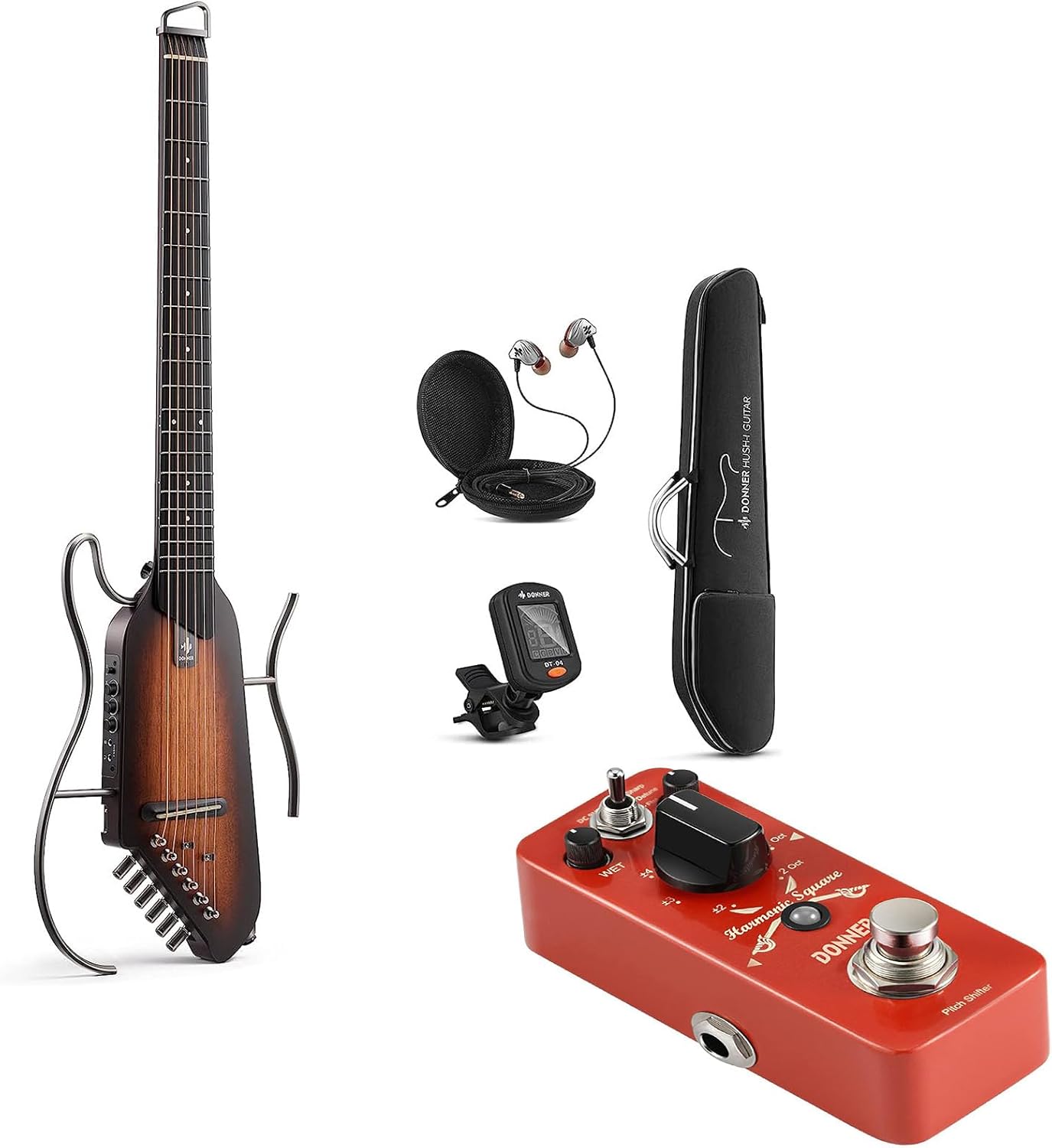 Donner Hush I Travel Guitar Portable Acoustic Guitar -Octave Guitar Pedal