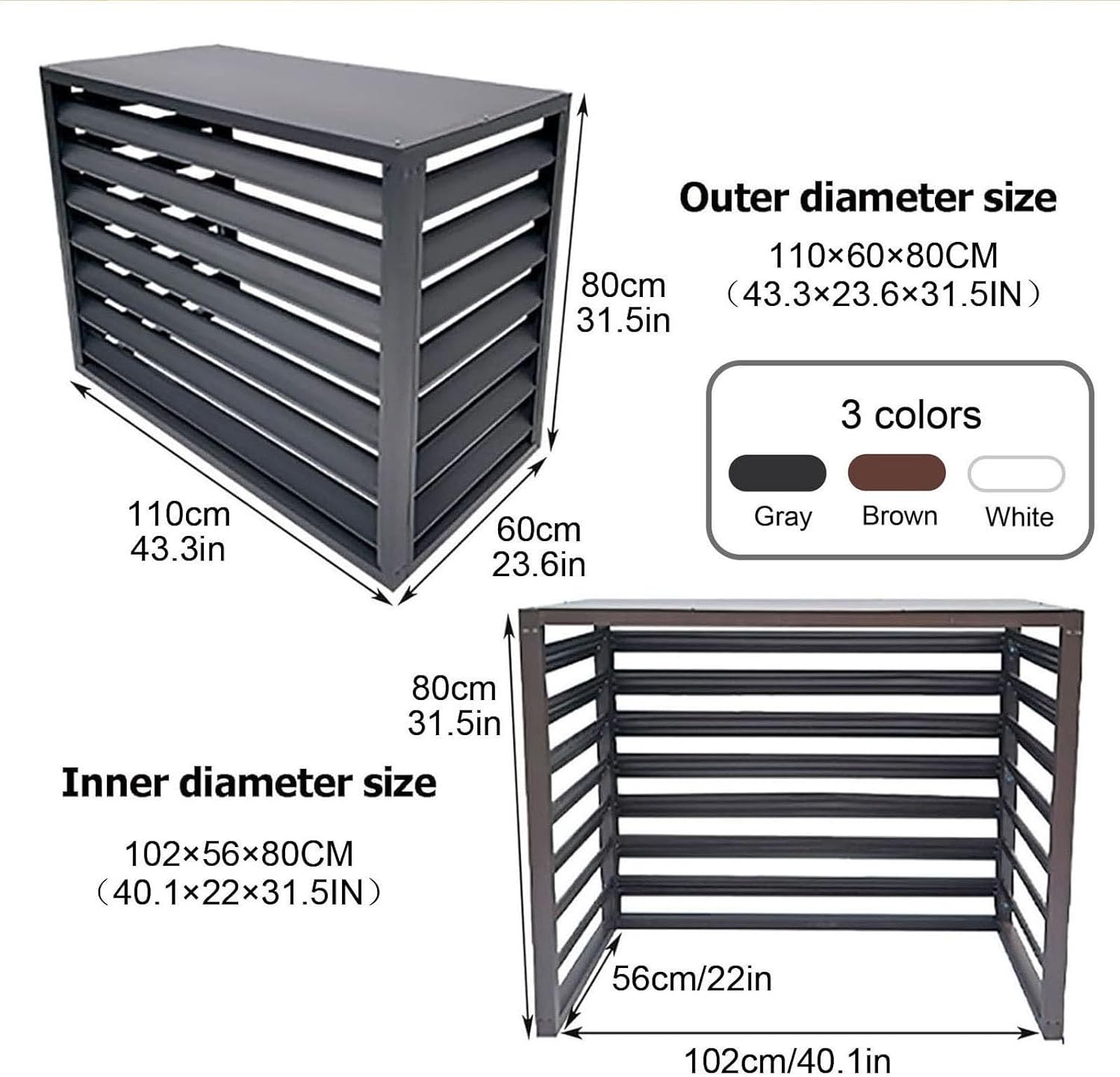 Air Conditioner Covers, Outdoor Anti Theft Aluminum A C Cover Privacy Fence Screen, Used for Outdoor Unit Noise Reduction(Gray,2 3P)
