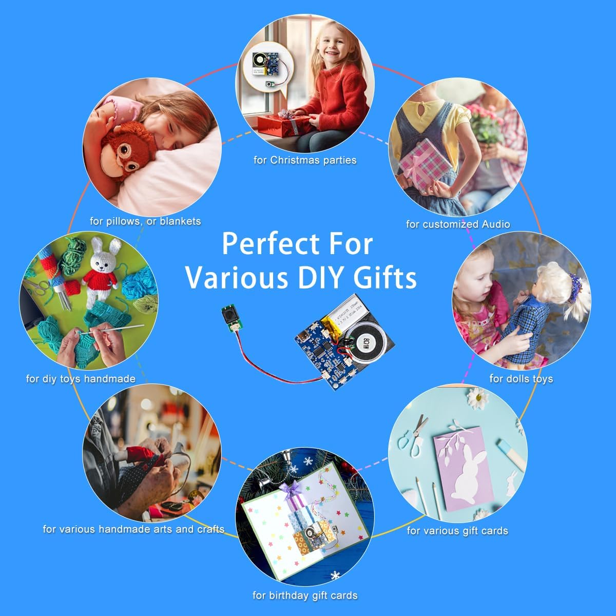 Sound Module, 16MB Push Button Activated Sound Module with Speaker,Type-C Cable Charging, 16Min Easy Sound Recording Chip for Personalized Greetings, DIY Projects, Holiday Crafts ect.(Blue-10Pack)