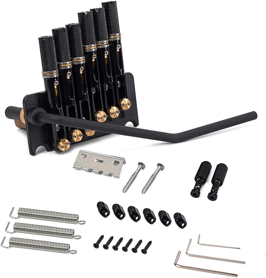 Alnicov 6 String Headless Guitar Bridge Tremolo System Set with Tailpiece for Electric Guitar Parts Replacement Tool