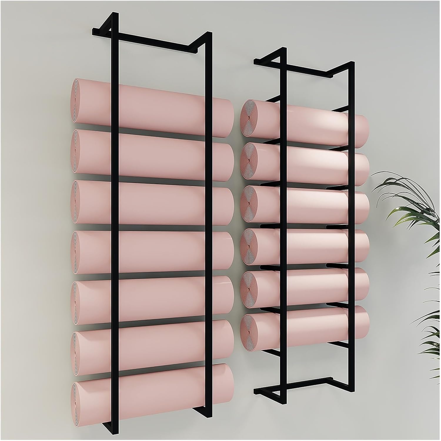 Yoga Mat Storage Stand,Yoga Mat Holder,Pack of 2 Yoga Mat Rack Holder, Foam Roller & Exercise Mats Storage Rack Wall Mount, Workout Room/Home/Gym/School/Kindergarten , Black 2 Pcs-145cm/57in Tall