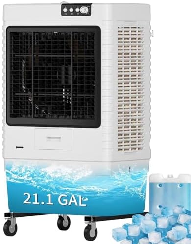 TABU 7500 CFM Swamp Cooler Air Conditioner, Evaporative Air Cooler with 21.1 Gal Water Tank, 3 Speeds, 120°Oscillation, Ice Packs, Outdoor Air Conditioner for Garage, Patio, Yard, Factory