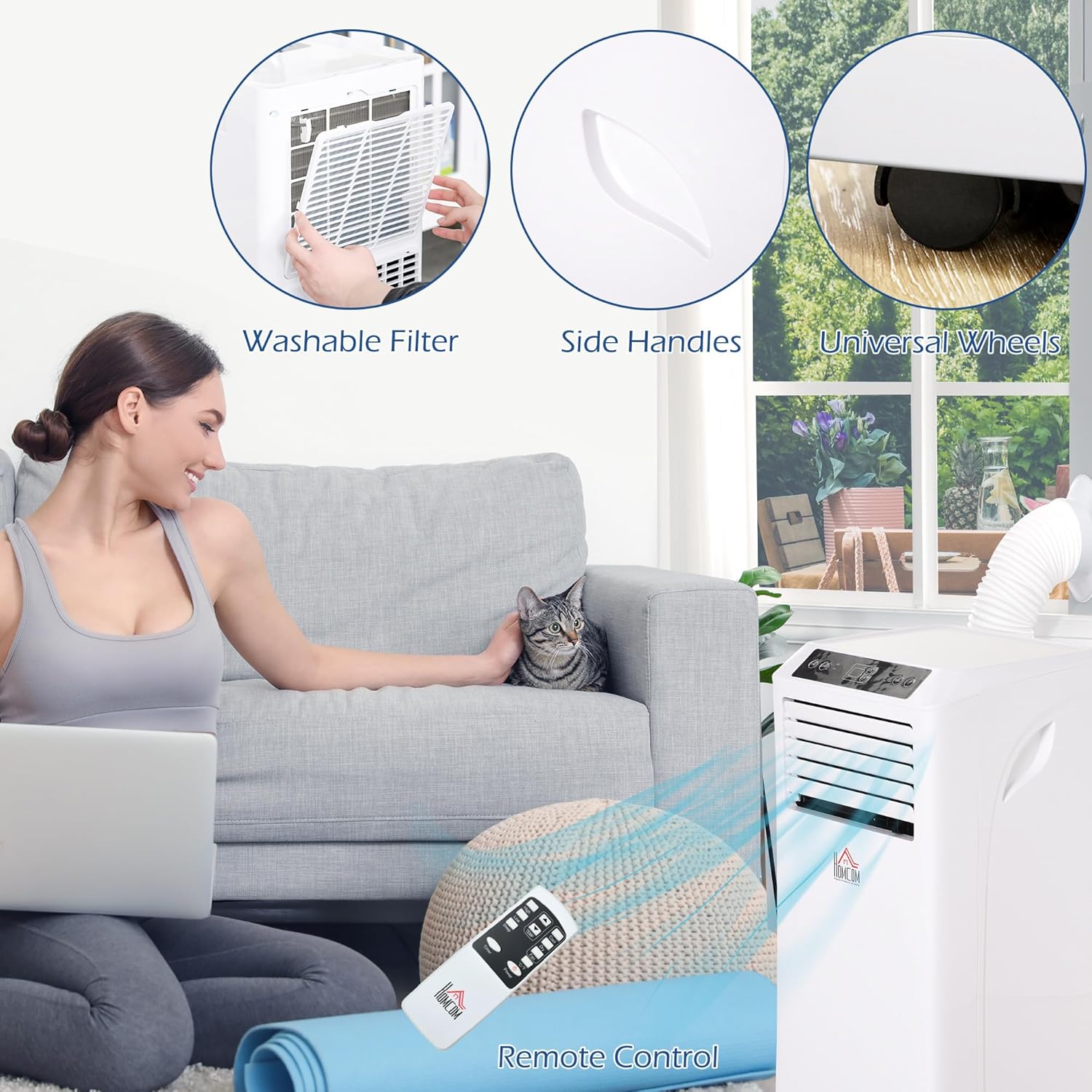 8000 BTU Portable Air Conditioner - Cooling, Dehumidifying, & Ventilating - For Bedroom, Office, & Living Room