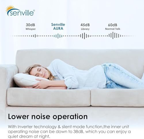 Senville AURA Series Mini Split Air Conditioner Inverter Heat Pump, 15000 BTU, Compatible with Alexa, Energy Star, White
