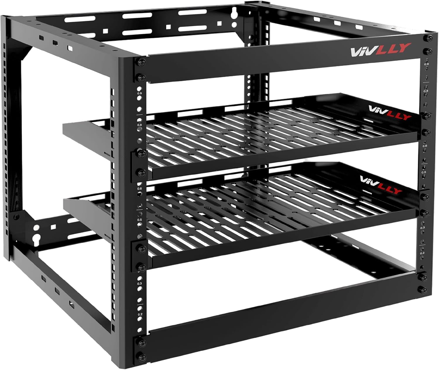 10U Server Rack Heavy Duty Open Frame Network Rack Mount 19 Inch - Wall Mount or Floor Standing IT Equipment Cabinet - 400lbs Capacity Networking Data Center Rack with 2 Vented Shelves - Vivlly