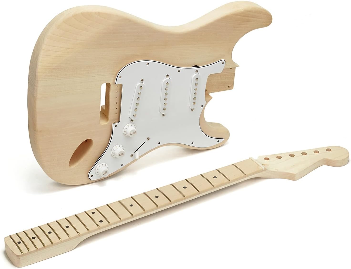 FLFL 6 Strings Solid Basswood for ST Style Maple Neck Electric Guitar Builder Kit Unfinished Guitar Kit