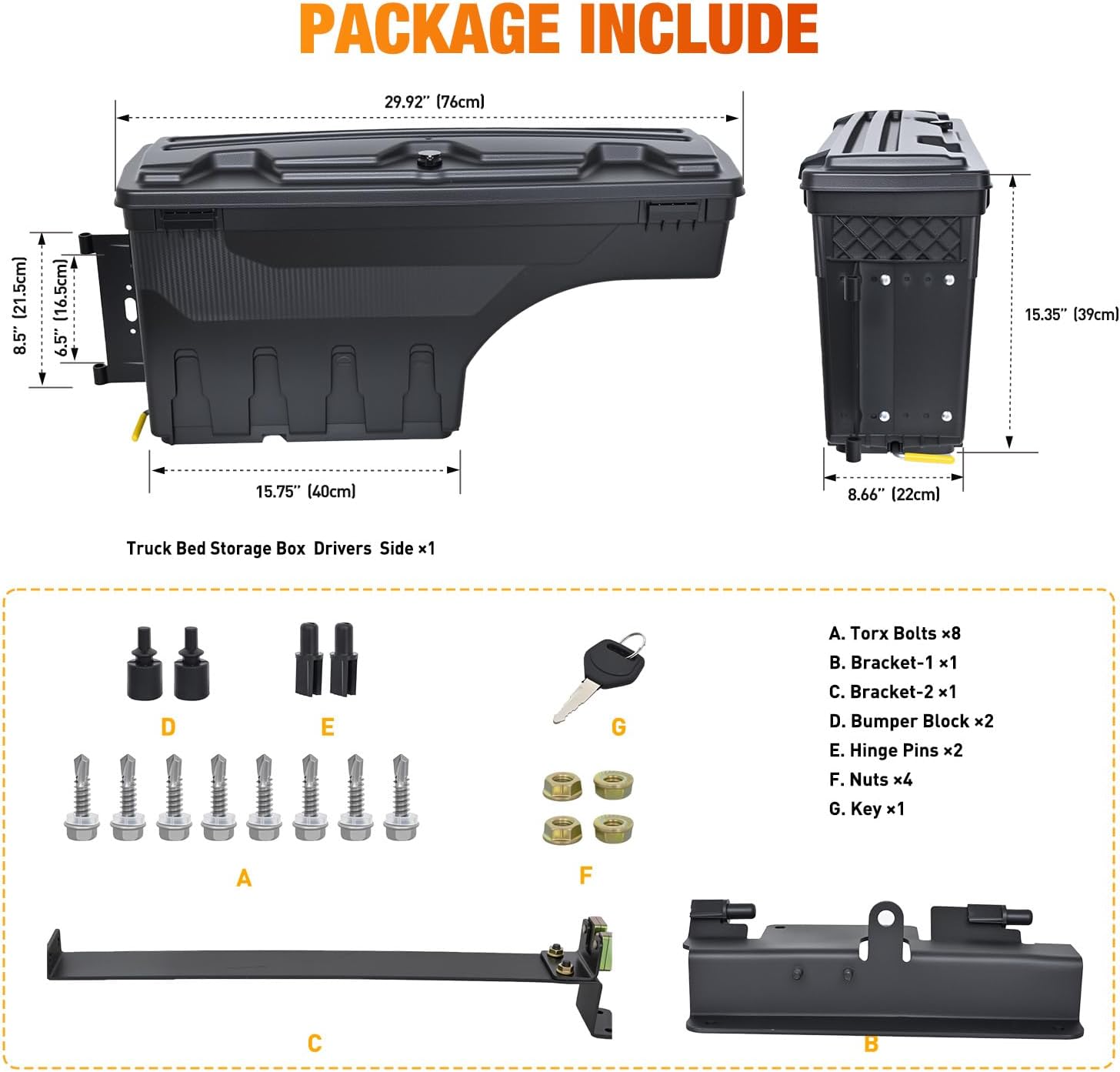 Nilight Truck Bed Tool Box Left Driver Side Truck Toolbox Fit for Chevrolet Silverado GMC Sierra 1500 2500 3500 2007-2018 Swing Case Truck Bed Storage Box w Lockable Lid Waterproof Wheel Well Toolbox