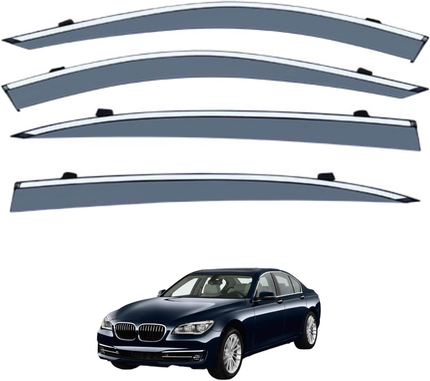 Window Deflectors for BMW 7 Series LI LWB MK5-F02 2009-2014, Sun Rain Guard Window Visors Vent Shades with Bright Stripes Car Accessories