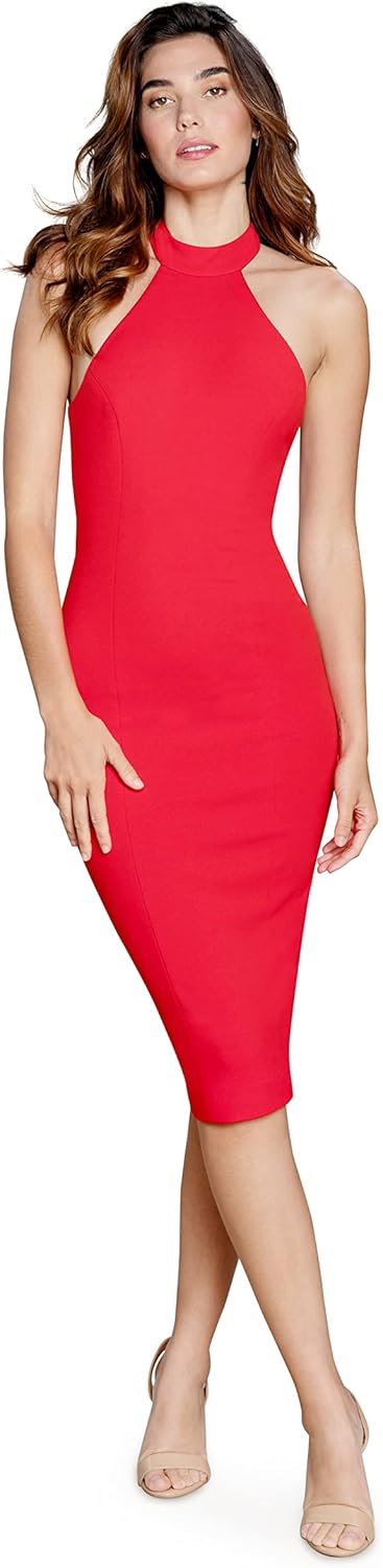Dress the Population Women's Eden High Neck Halter Bodycon Midi Dress