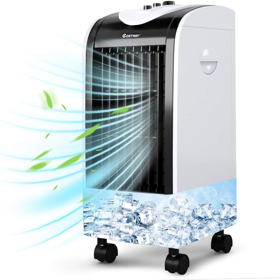 ARLIME Evaporative Air Cooler, Portable Cooling Fan with Humidifier, 28 Inches 7.5H Timer Knob Control 3 Wind Speed & 3 Mode with 4 Wheels and 2 Ice Boxes for Home Office Dorms