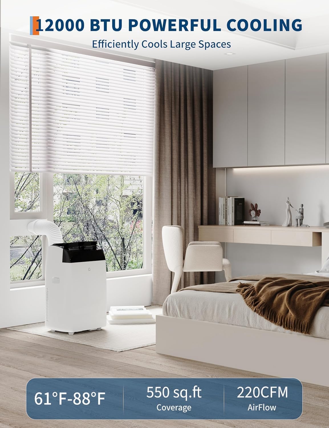 Portable Air Conditioner 12,000 BTU - Portable AC Units with Fan/Dehumidifier/Sleep Mode/Remote Control/24H Timer/Installation Kit, Stand Up AC Unit Room Cooling Up to 550sq.ft Room