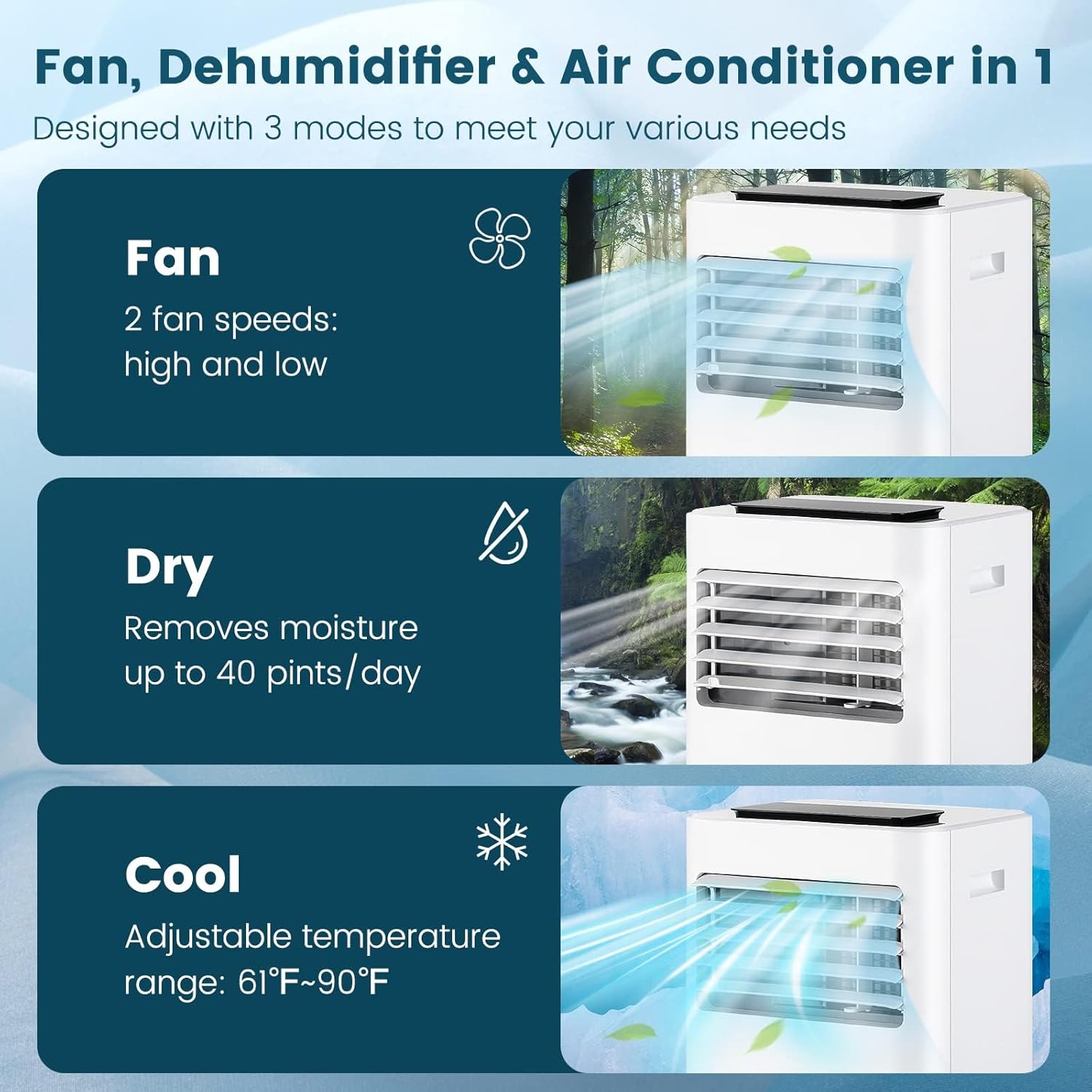 DORTALA Portable Air Conditioner 8000 BTU, 3-in-1 AC Cooling Unit with Dehumidifier, 24H Timer, Remote Control, Window Kit, Standing Air Conditioner for Home, Apartment, Dorm, Cools up to 250 Sq.Ft