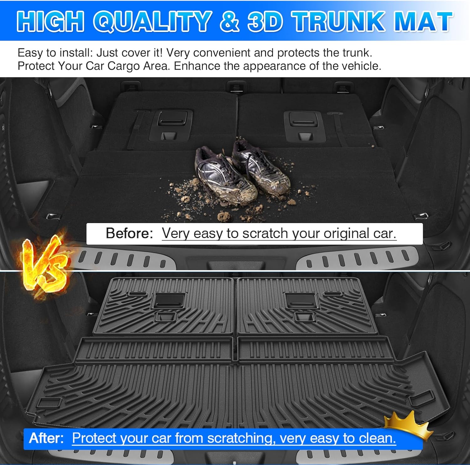 Durango Cargo Liner - Trunk Mat for Dodge Durango 6 & 7 Seats 2016-2025 2026, All Weather Cargo Mat for Durango Accessories, Heavy Duty Car Mats, Car Accessories