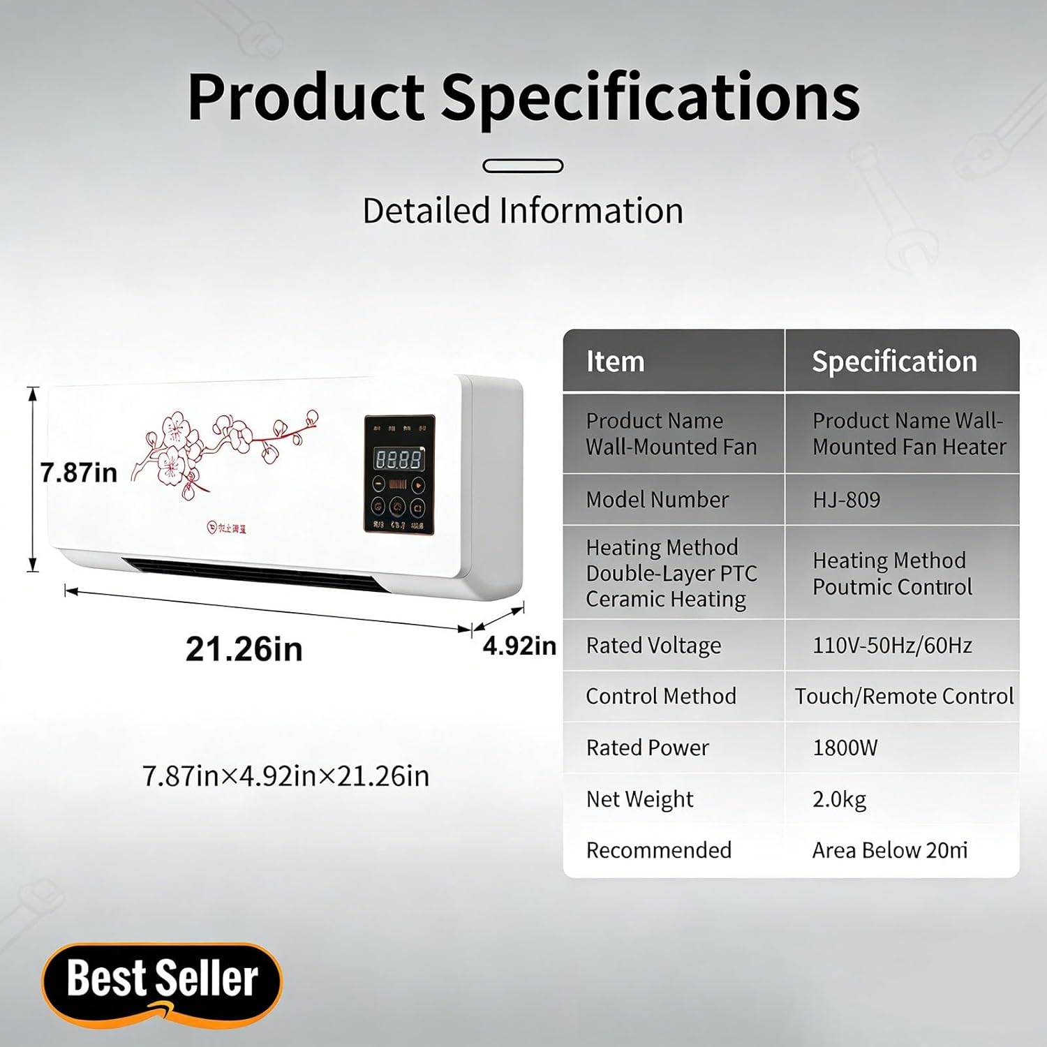 1800W Wall Air Conditioner Wall Mounted Mini AC Unit for Bedroom 2 In 1 Smart Ac Heater with Remote Control, Portable Heater and Fan Combo for RV, Garage, Nursery Heating and Cooling(Yellow)