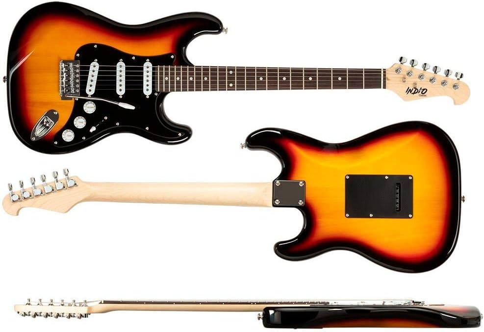 Monoprice Cali Classic Electric Guitar - Sunburst, 6 Strings, Double-Cutaway Solid Body, Right Handed, SSS Pickups, Full-Range Tone, With Gig Bag, Perfect for Beginners - Indio Series