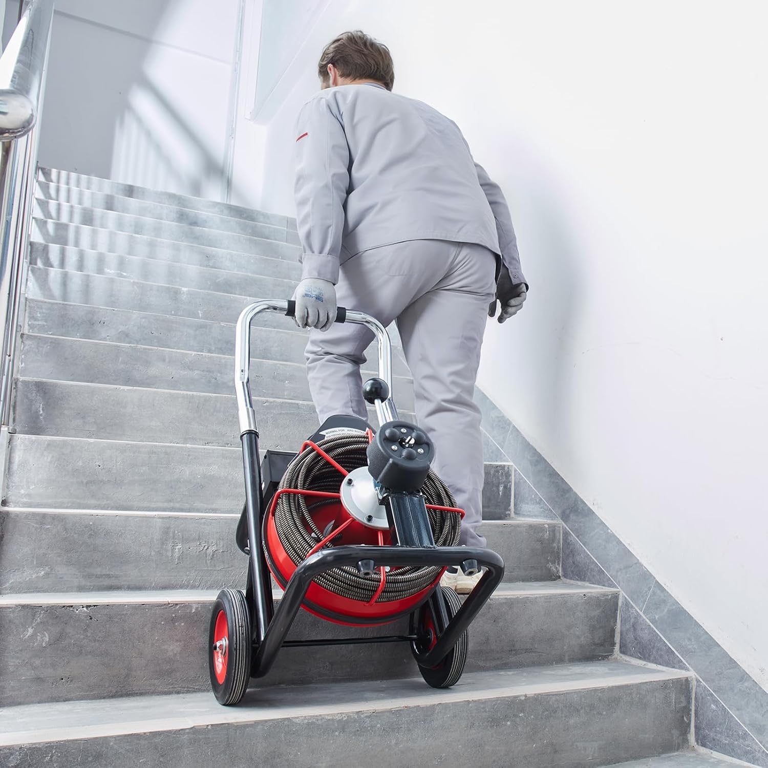 VEVOR Drain Cleaner Machine 100FT x 3/8 Inch, Auto Feed Sewer Snake Auger on Wheels, 370W Portable Drain Cleaning Machine with 8 Cutters & Air-activated Foot Switch for 2