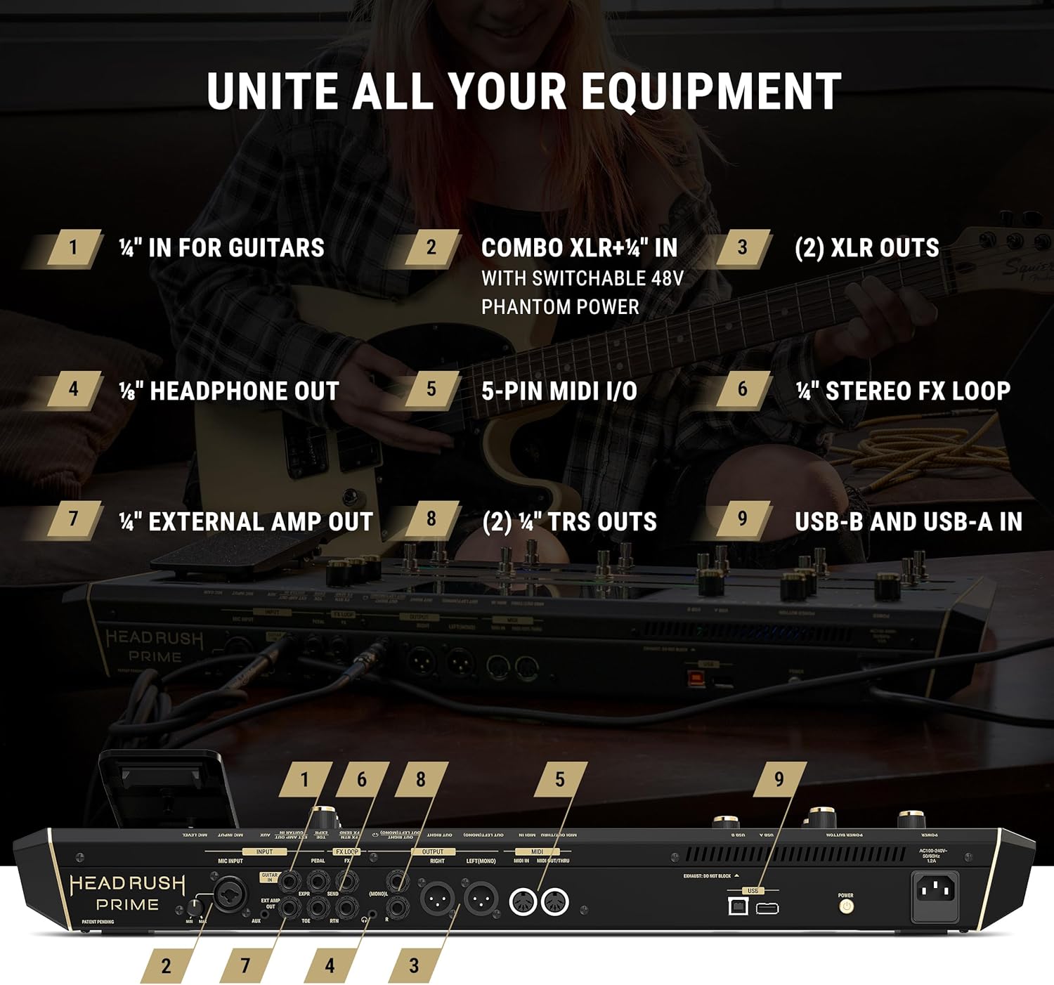 HeadRush Prime - Guitar and Vocal Multi Effects Pedal and Amp Modeling Processor with Amp Cloner, Antares Auto-Tune, WiFi, Touchscreen, Looper and Bluetooth