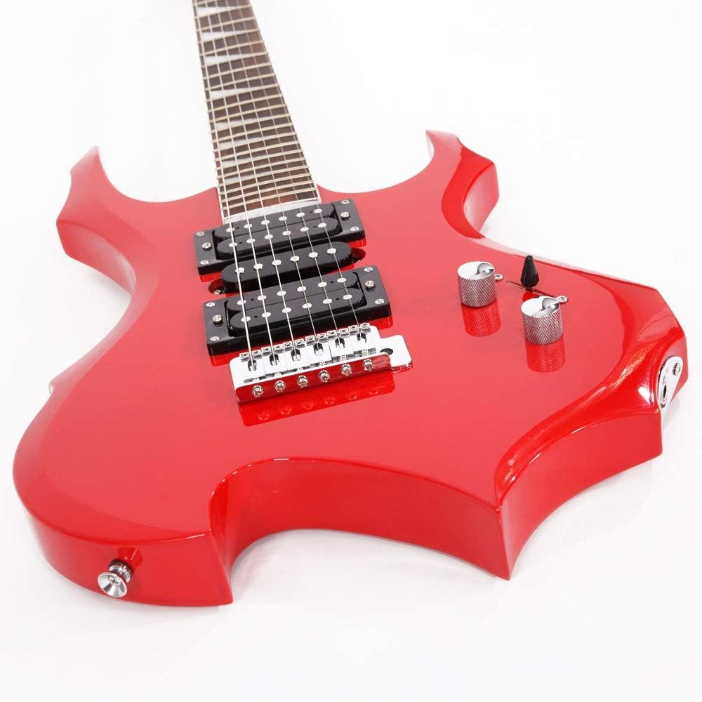 GLARRY Electric Guitar Buring Flame Design HSH Pickup for Beginner Right Hand with 20W AMP, Cable, Strap, Bag, Tremolo Arm and Accessories (Red)