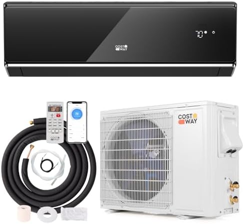 COSTWAY 24000 BTU Wifi Enabled Mini Split Air Conditioner & Heater, Energy Efficient, 21 SEER2 208-230V Inverter AC Unit Cools up to 1500 Sq. Ft.(Black, 24000BTU, 208-230V, 21 SEER2-WIFI)